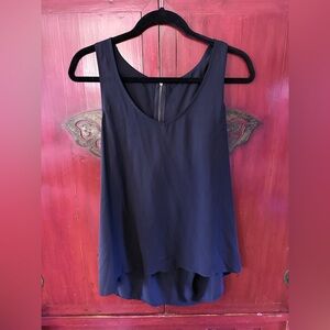 Elegant Blouse Black Crepe Sleeveless with V-Neck Front & Blouson Back EUC